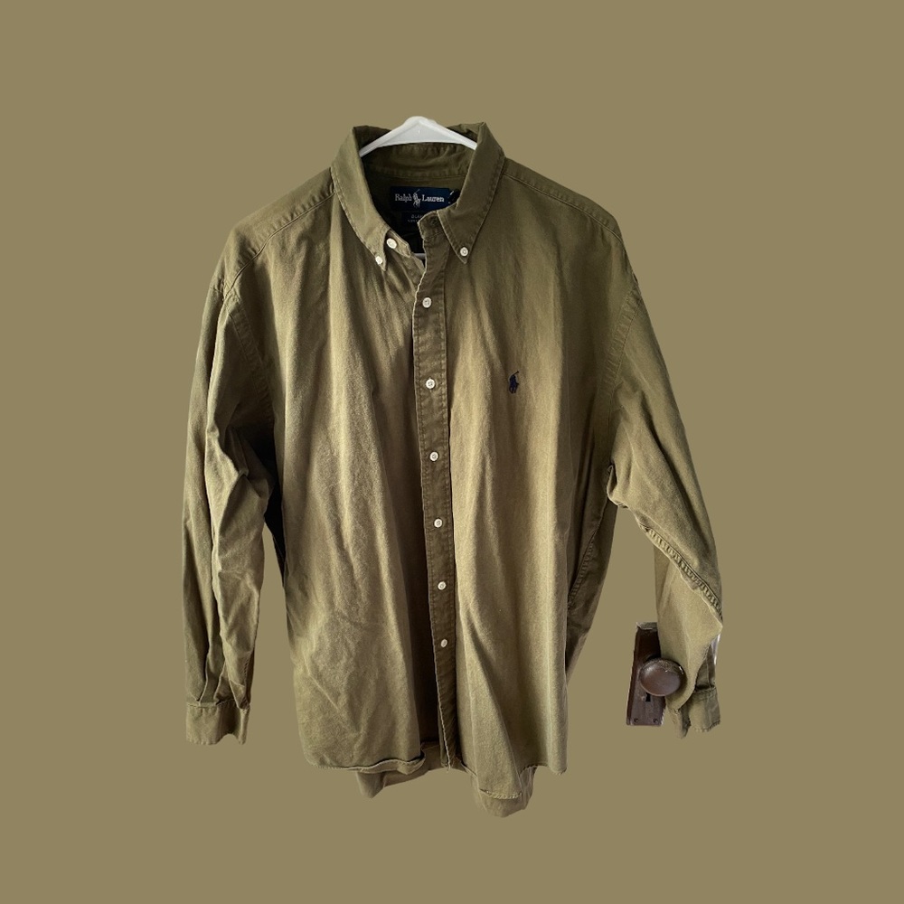 Vintage Polo Ralph Lauren Blake Cotton Button Down in Olive Green Size Large